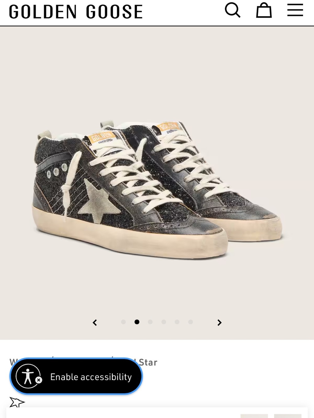 Golden Goose Black Mid-Star Sneakers Silver Star Size 7.5